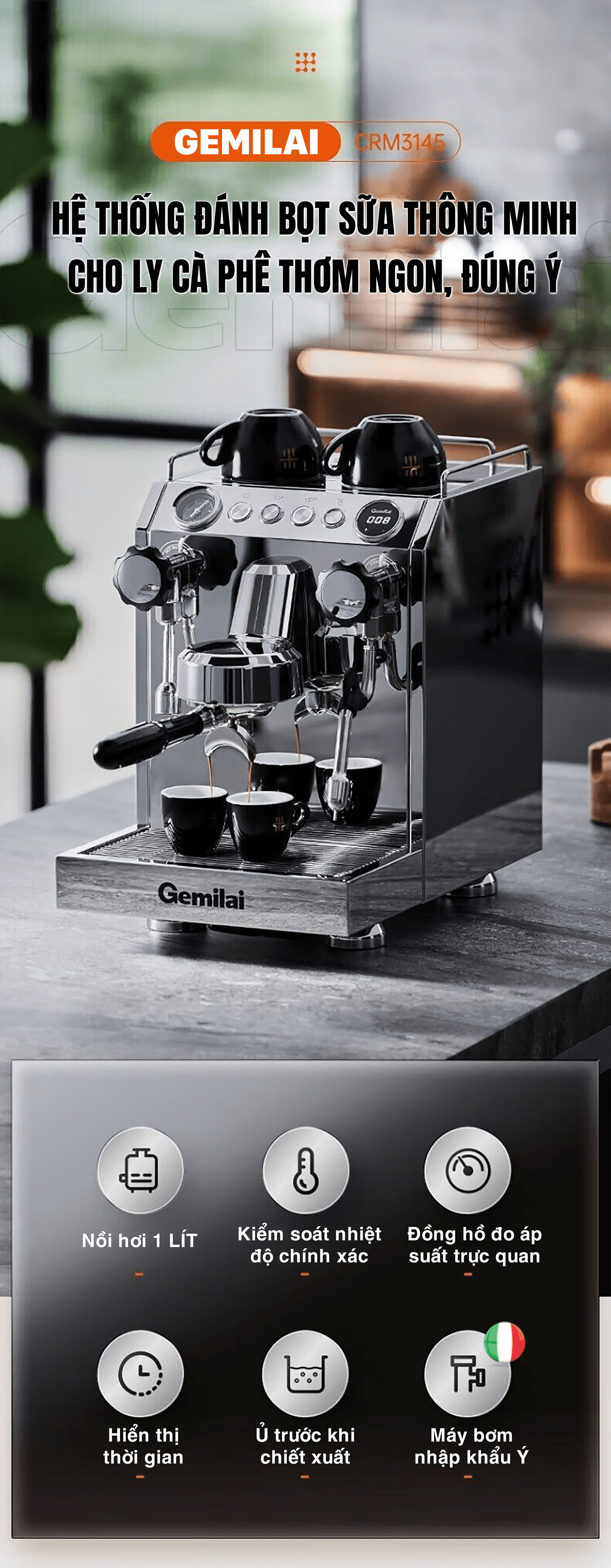 Máy pha cà phê GEMILAI CRM 3145