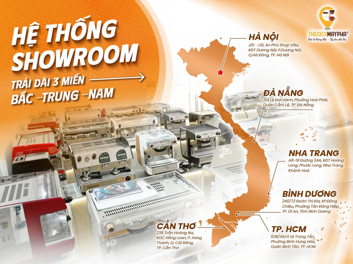 Hệ thống showroom trải dài ba miền của Thế Giới Máy Pha