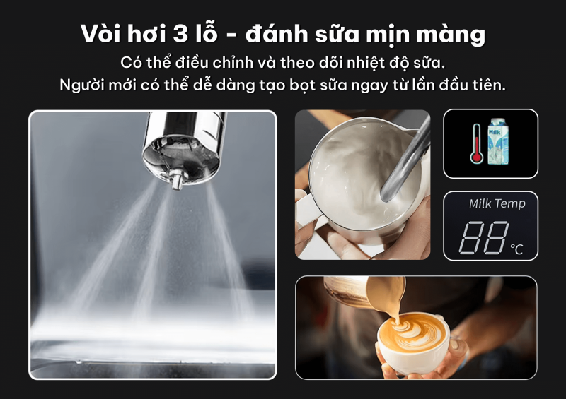 Máy pha cà phê Gemilai S-3200B - Máy pha cà phê đa năng 8 Vòi đánh sữa mạnh mẽ của máy pha cà phê Gemilai S-3200B