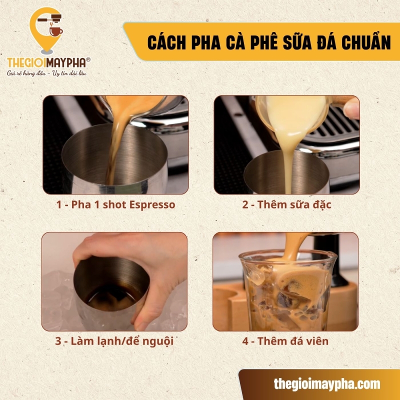 Cách pha cà phê sữa đá bằng máy pha cà phê