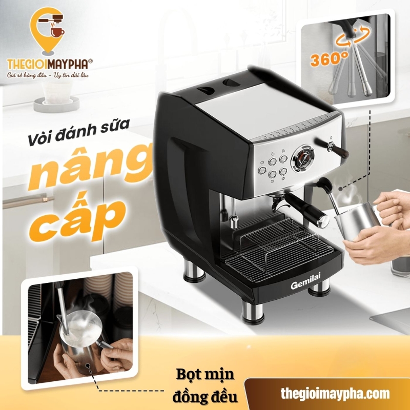 Máy pha cà phê Gemilai CRM 3200B Pro - Chính Hãng Gemilai nâng cấp 2025 4 Hệ thống đánh sữa của máy pha coffee Gemilai CRM 3200B Pro