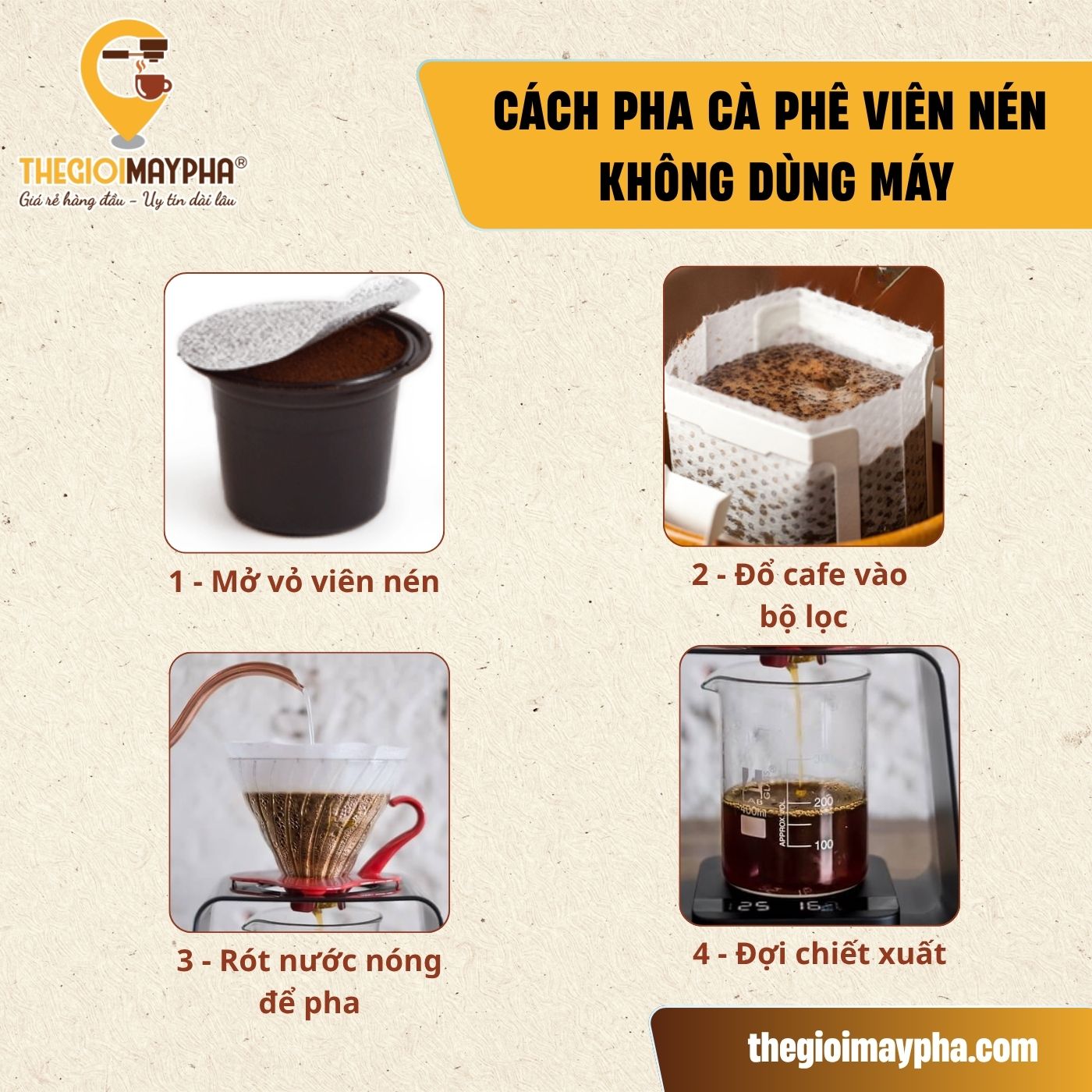 cách pha cà phê viên nén không dùng máy