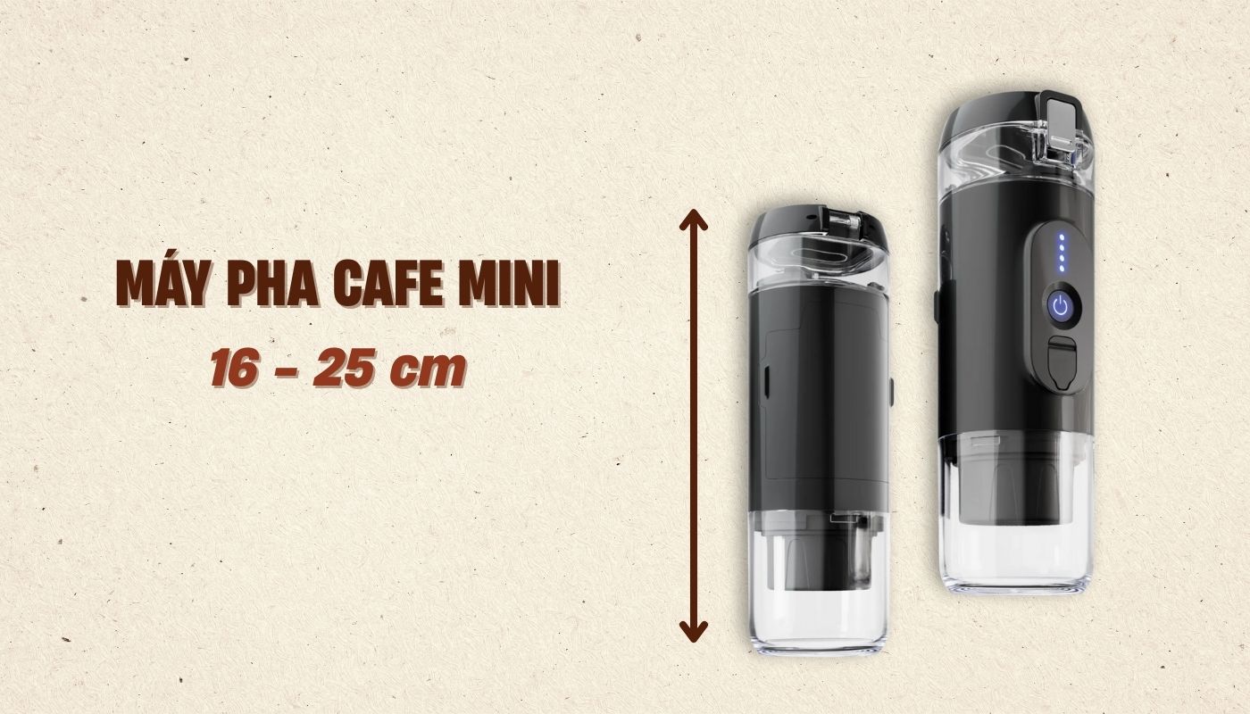 Kích thước thiết bị pha cà phê mini trung bình từ 16 – 25 cm
