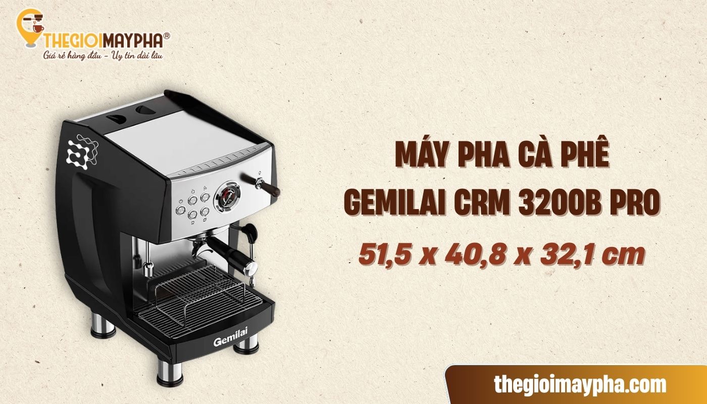 Kích thước thiết bị pha cafe Gemilai CRM 3200B Pro