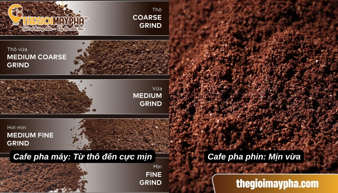 So sánh độ mịn cafe pha máy và cafe pha phin