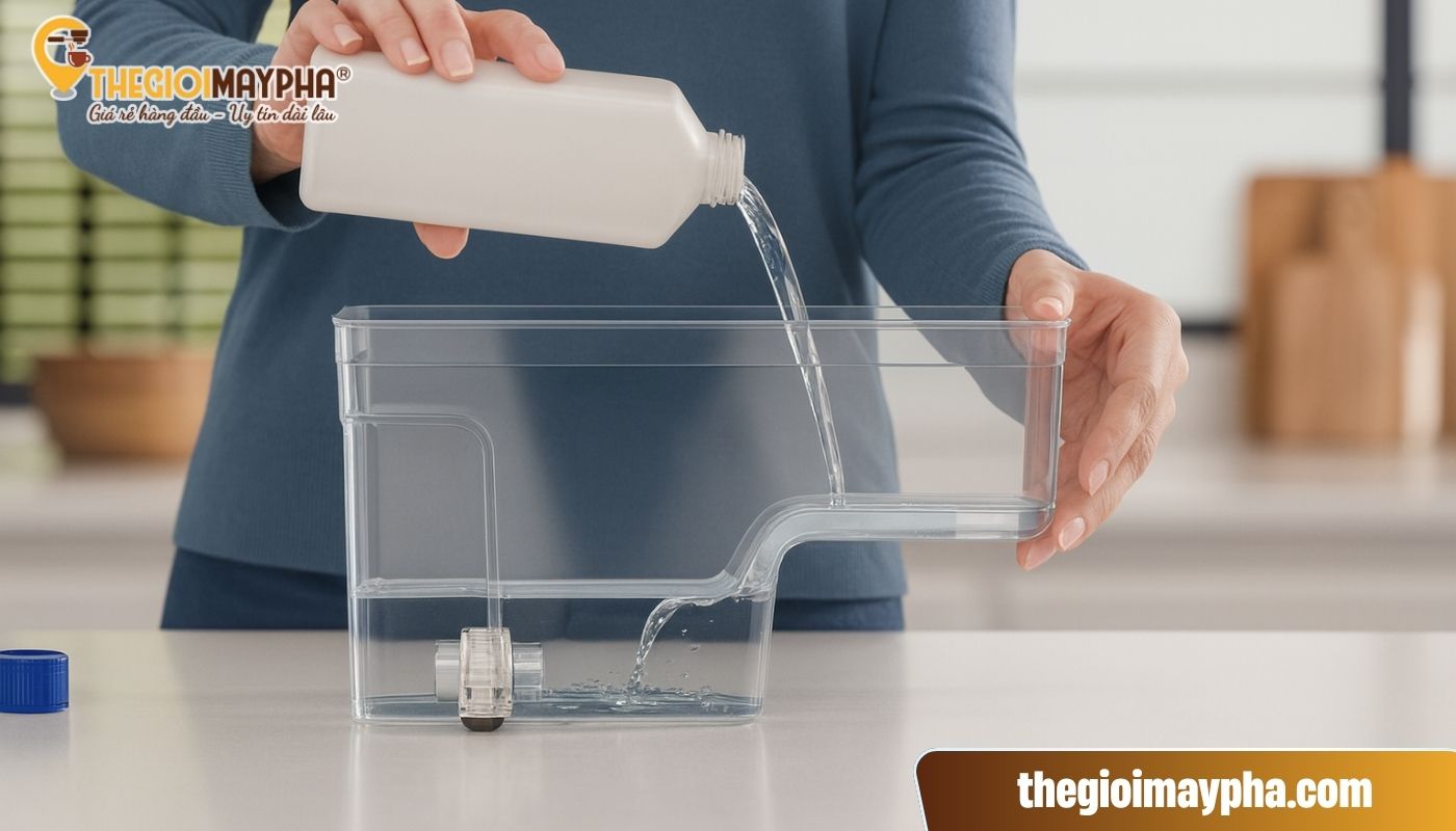 Cách tẩy cặn máy pha cà phê bằng dung dịch chuyên dụng