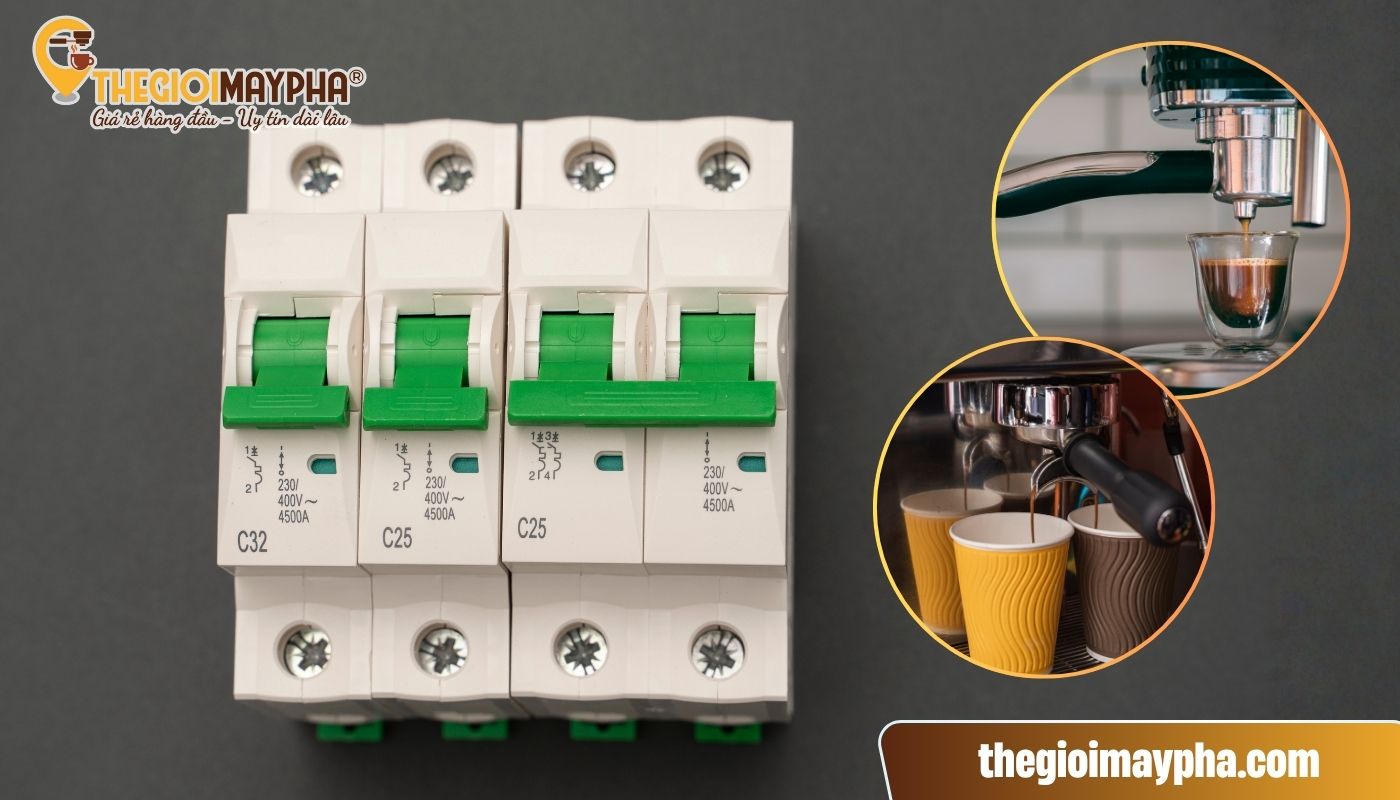 Trang bị ổ cắm chống giật hoặc cầu dao tự ngắt (ELCB, RCD) để hạn chế rò rỉ điện máy pha coffee