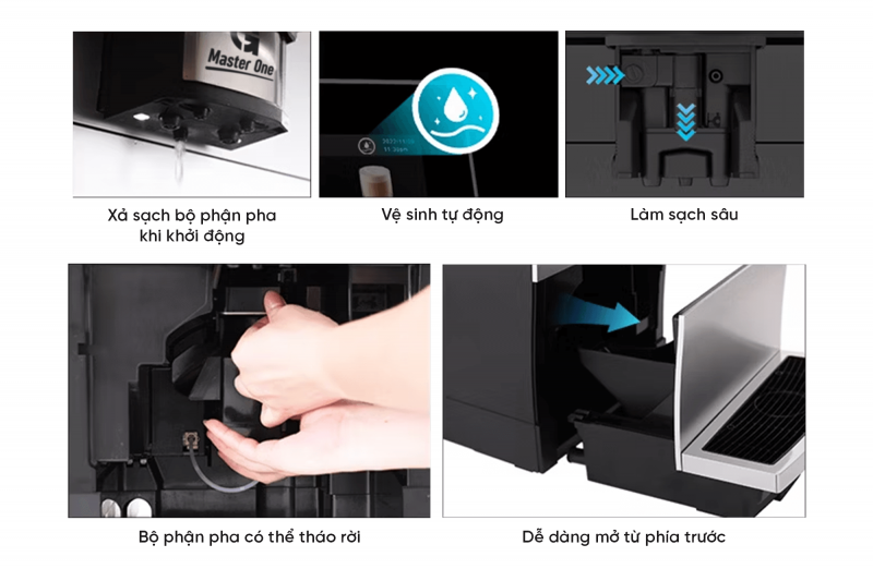 Máy Pha Cà Phê Tự Động Số 1 Gemilai Master One - Thiết kế cho doanh nghiệp, bền bỉ cho vận hành 9 Chương trình vệ sinh tự động của máy Gemilai